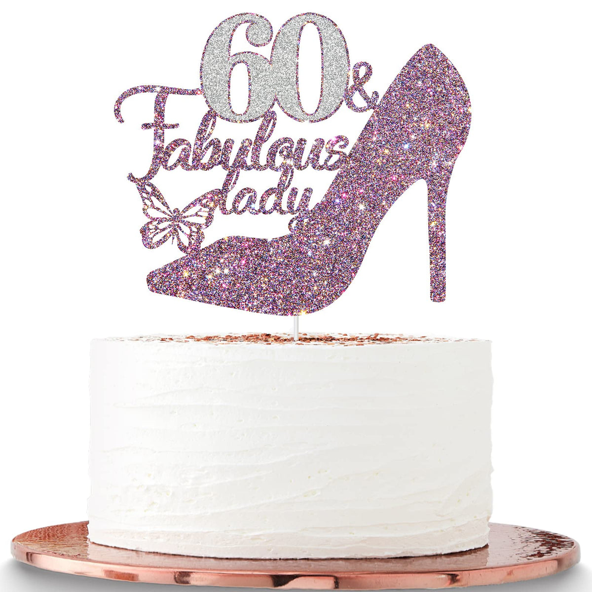 Dalaber 60 & Fabulous Cake Topper, Happy 60th Birthday Party Decoration Supplies Photo Booth Props, 60 & Fabulous Lady Cake Deco