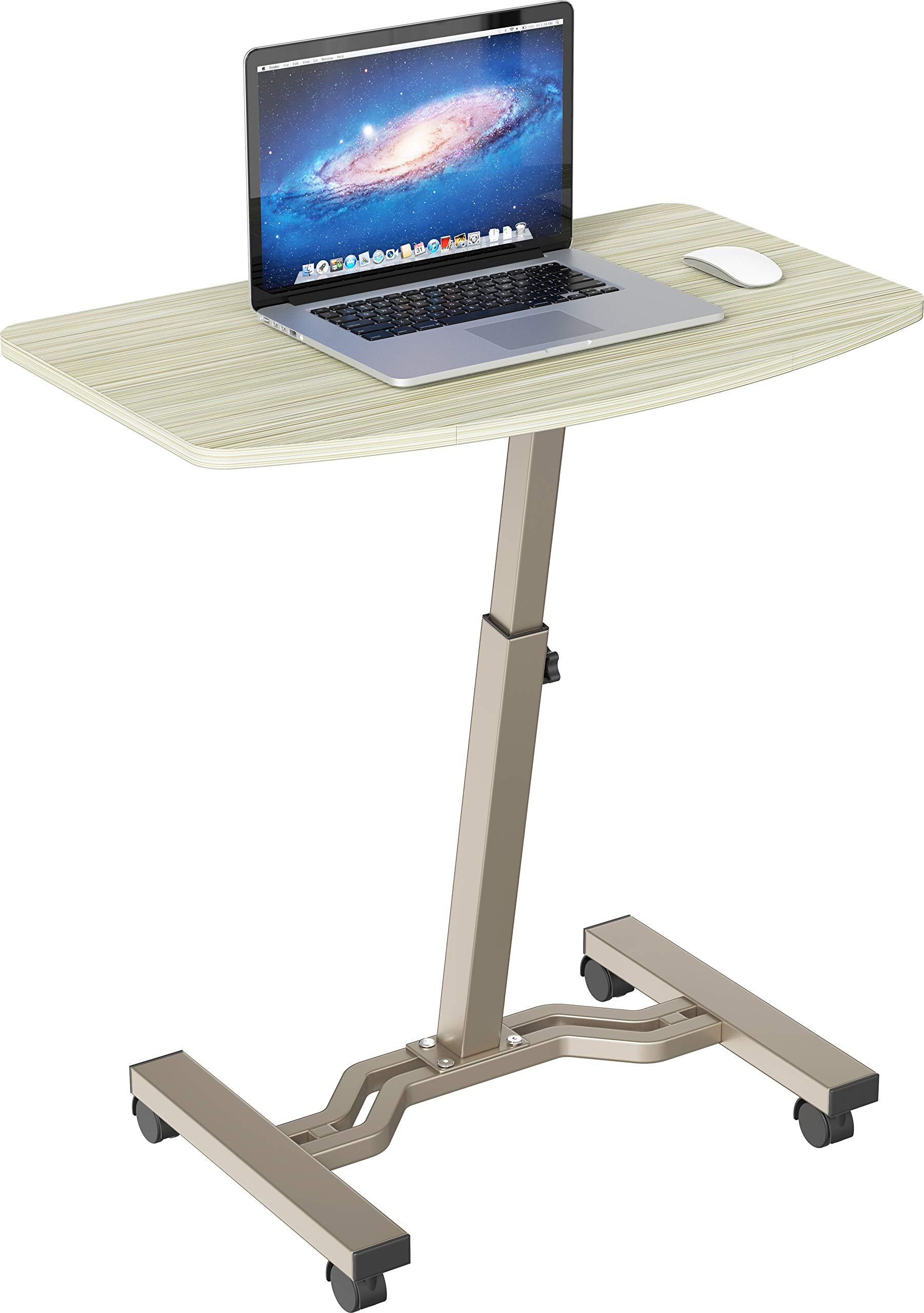 SHW Mobile Height Adjustable Laptop Rolling Cart with Height Adjustment from 28 to 33, Maple
