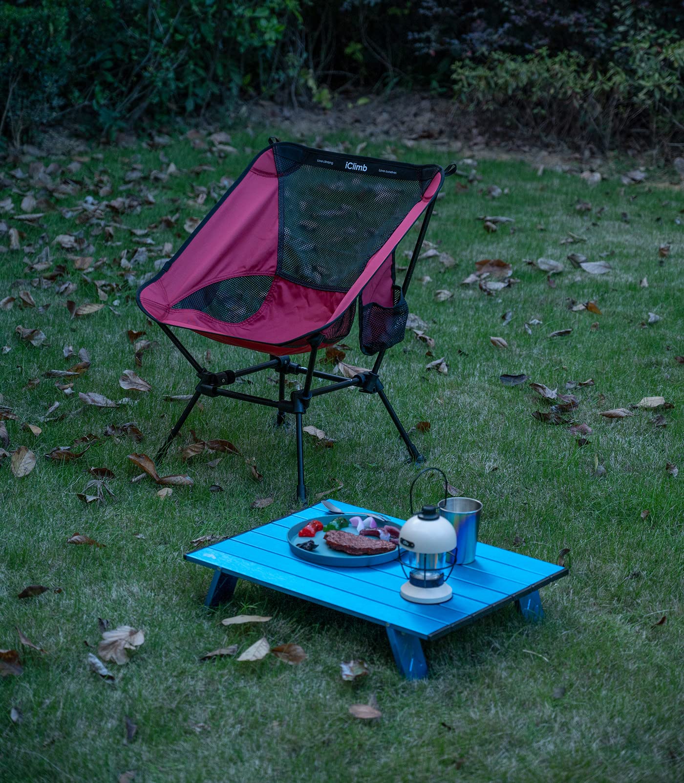 Iclimb Ultralight Compact Camping Folding Beach Chair With Anti-Sinking Large Feet And Back Support Webbing (Red - Square Frame)