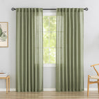 Donren Sage Green Linen Back Tab Curtains 84 Inches Long 2 Panels Set For Bedroom - Modern Farmhouse Hooks Belt Pleated Semi Privacy Drapes Shabby Chic Pocket Light Filtering Window Curtains