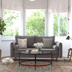 Flash Furniture Evie Mid-Century Modern Sofa - Stone Gray Faux Linen Fabric Upholstery - Real Wood Frame And Legs