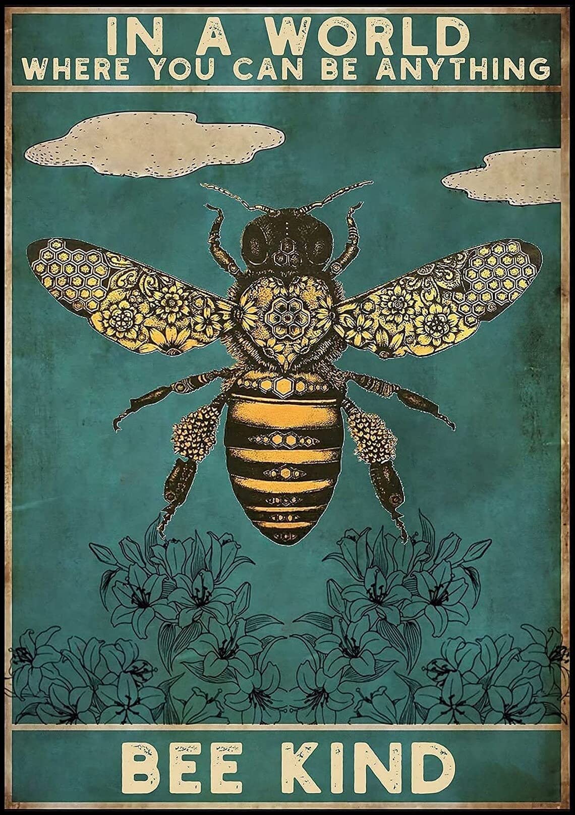HAIMAX Retro Metal Tin Sign Kind Posters Floral Art Posters of Bees Art Posters On The Wall Metal Tin Sign Metal Plaque 8 x 12 R
