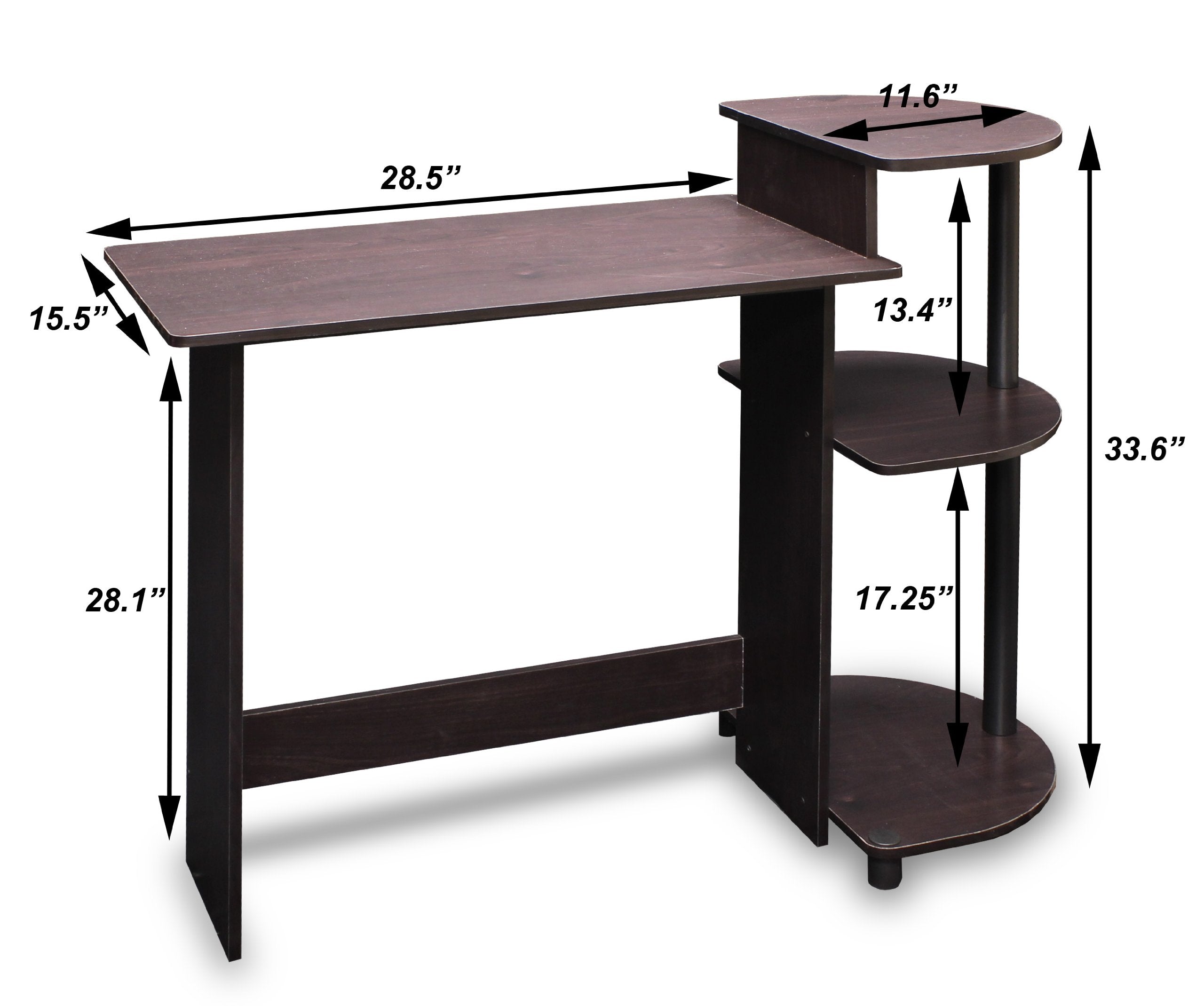 Furinno Compact Computer Desk with Shelves, Round Side, Espresso/Black