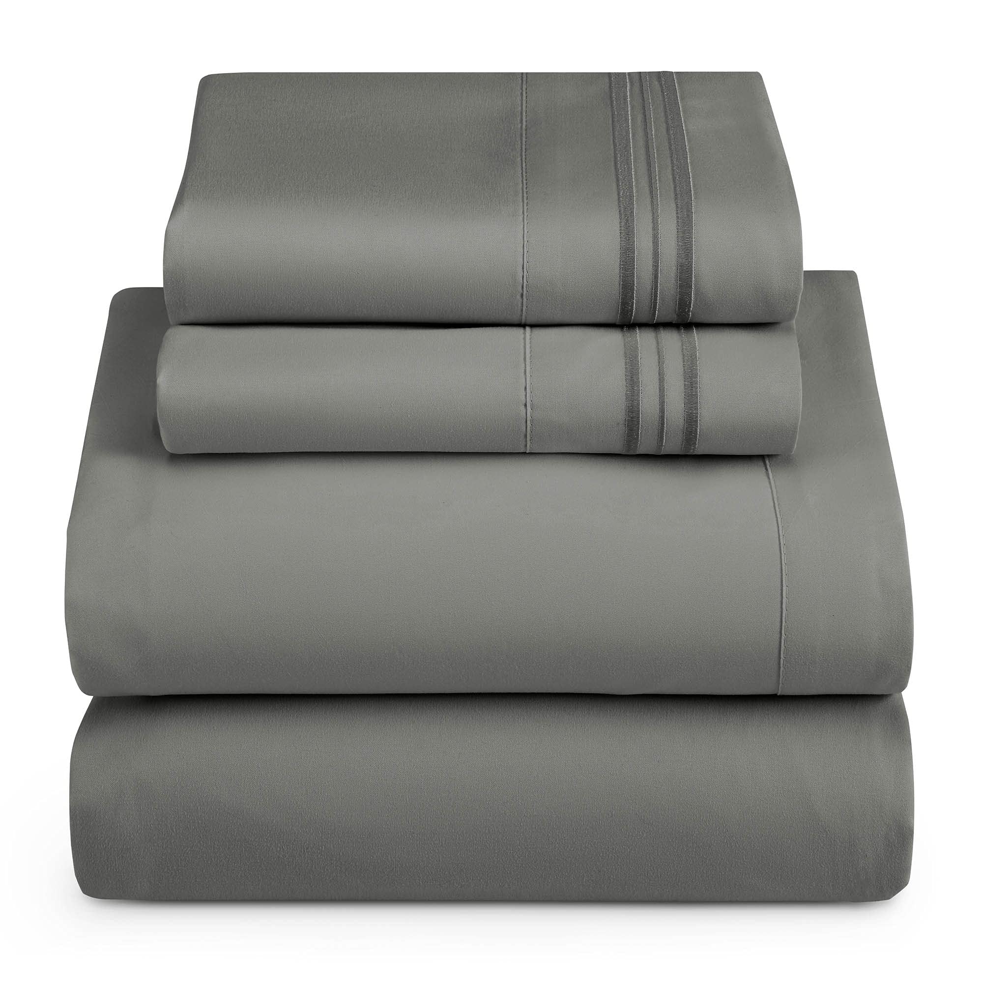 Hearth & Harbor Full Size Sheets - 4 Piece Bed Sheet Set, Hotel Luxury Double Brushed Bed Sheets - Extra Soft Bedding Sheets & Pillowcases, Full, Charcoal Grey