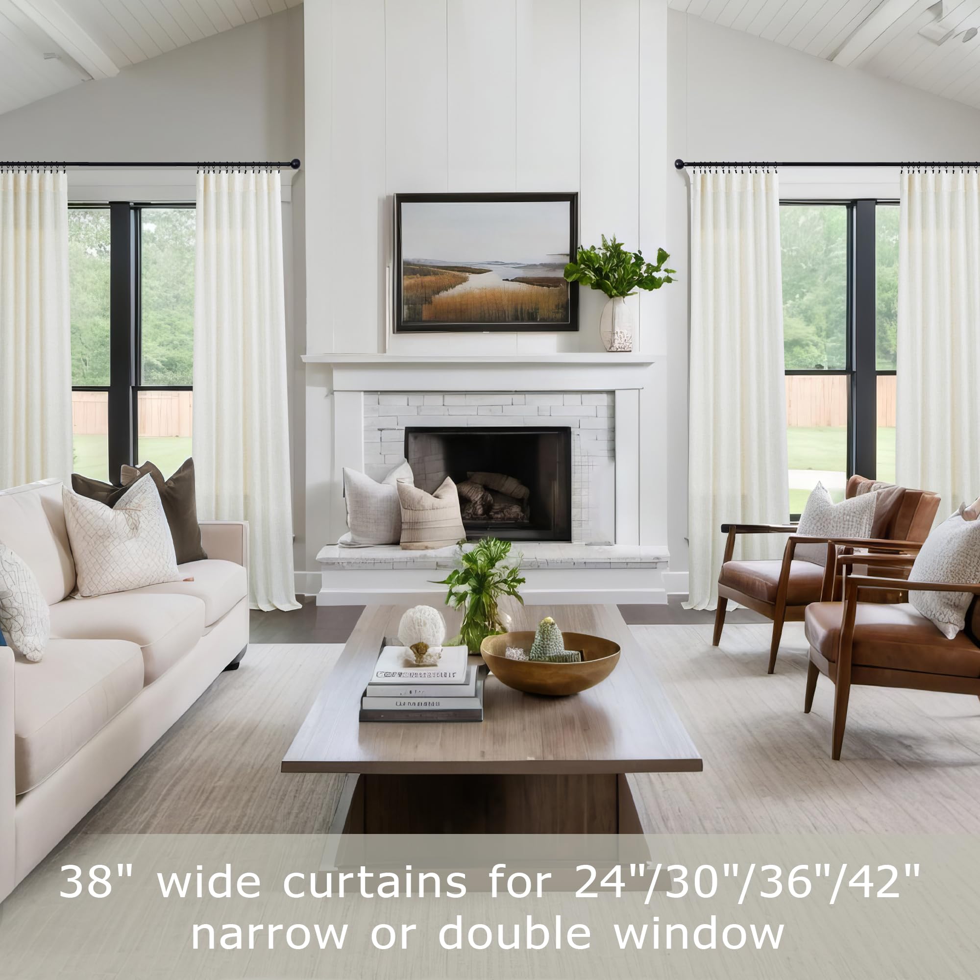 Mrs.Naturall Extra Long Curtains 120 Inch Length For Living Room 2 Panels Rod Pocket Draperies Semi Sheer Linen Burlap Decor Floor To Ceiling Ivory Cream Curtains For Bedroom Patio Sliding Door 38X120