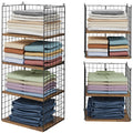 2 Pack Closet Organizers and Storage, Stackable Closet Shelf Organizer Heavy Duty Metal Wire Storage Bins with Adjustable Wood S