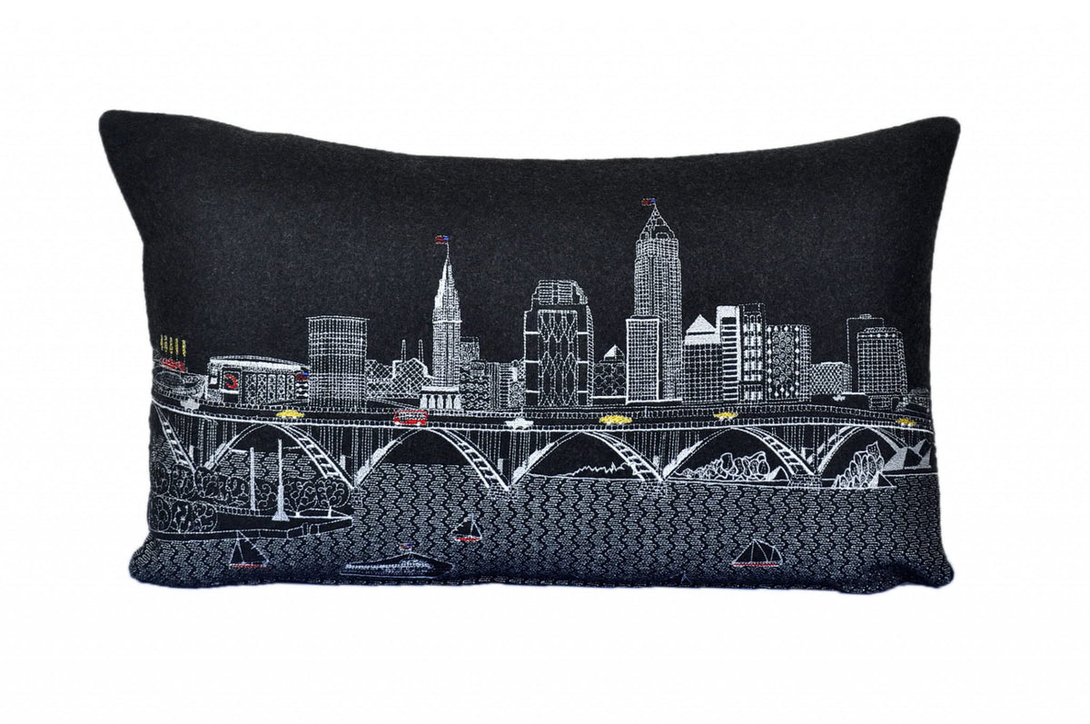 HomeRoots Grey 24' Black Cleveland Nighttime Skyline Lumbar Decorative Pillow
