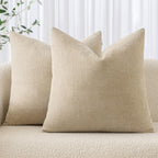Miulee Pack Of 2 Decorative Throw Pillow Covers Soft Chenille Throw Pillows Solid Textured Cushion Covers For Couch Sofa Bedroom Living Room 18X18 Inch, Beige