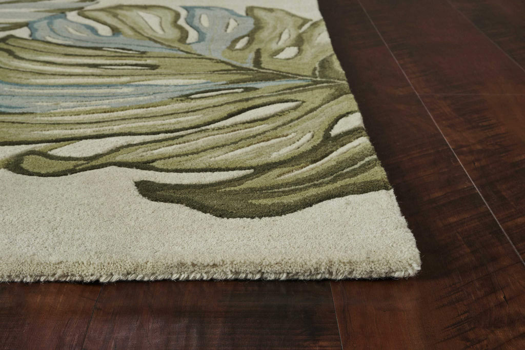 HomeRoots Wool 10' Ivory Hand Tufted Tropical Monstera Indoor Runner Rug