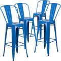 4 Pk. 30 High Blue Metal Indoor-Outdoor Barstool with Back