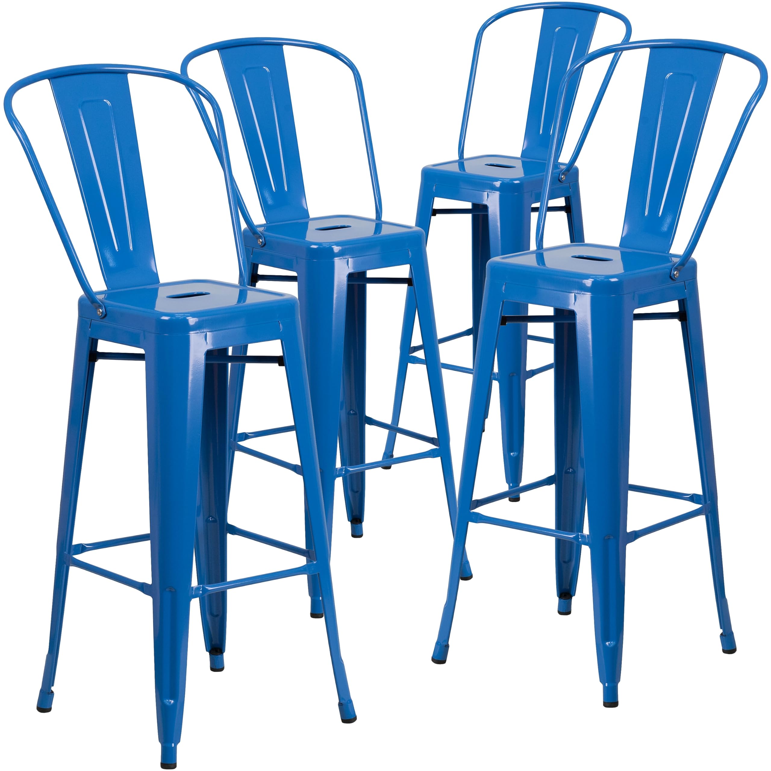 4 Pk. 30 High Blue Metal Indoor-Outdoor Barstool with Back