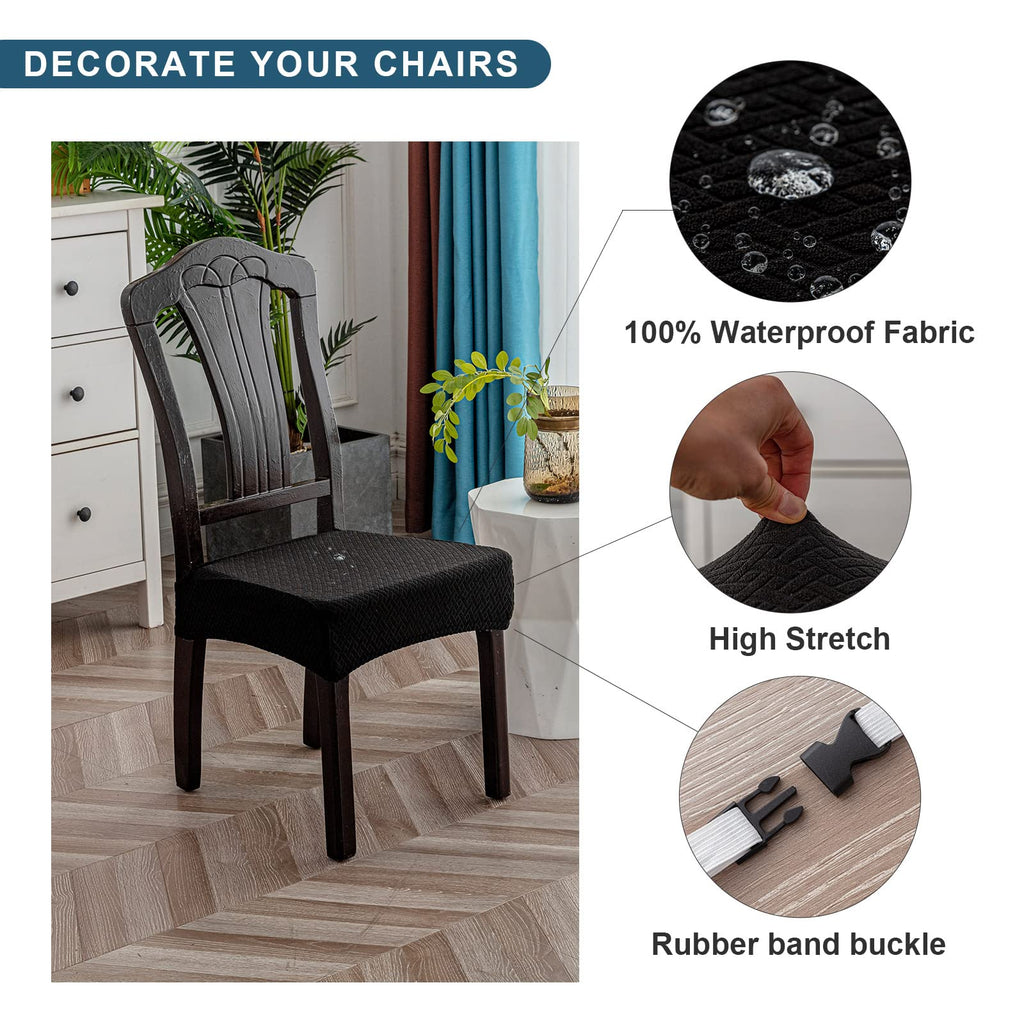 Genina Waterproof Seat Covers For Dining Room Chair Covers Waterproof Dining Chair Covers (2 Pcs-Rear-Covered, Black)