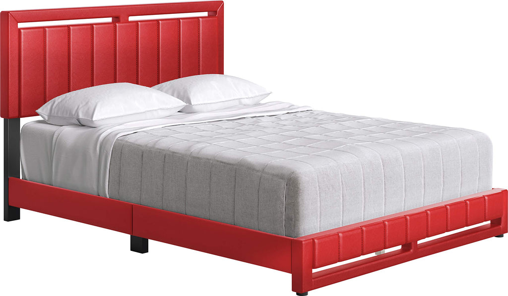 Boyd Sleep Beaumont Upholstered Platform Bed with Headboard, Mattress Foundation with Strong 14 Wood Slat Supports, No Box Spring Required, Red Faux Leather, Size Queen