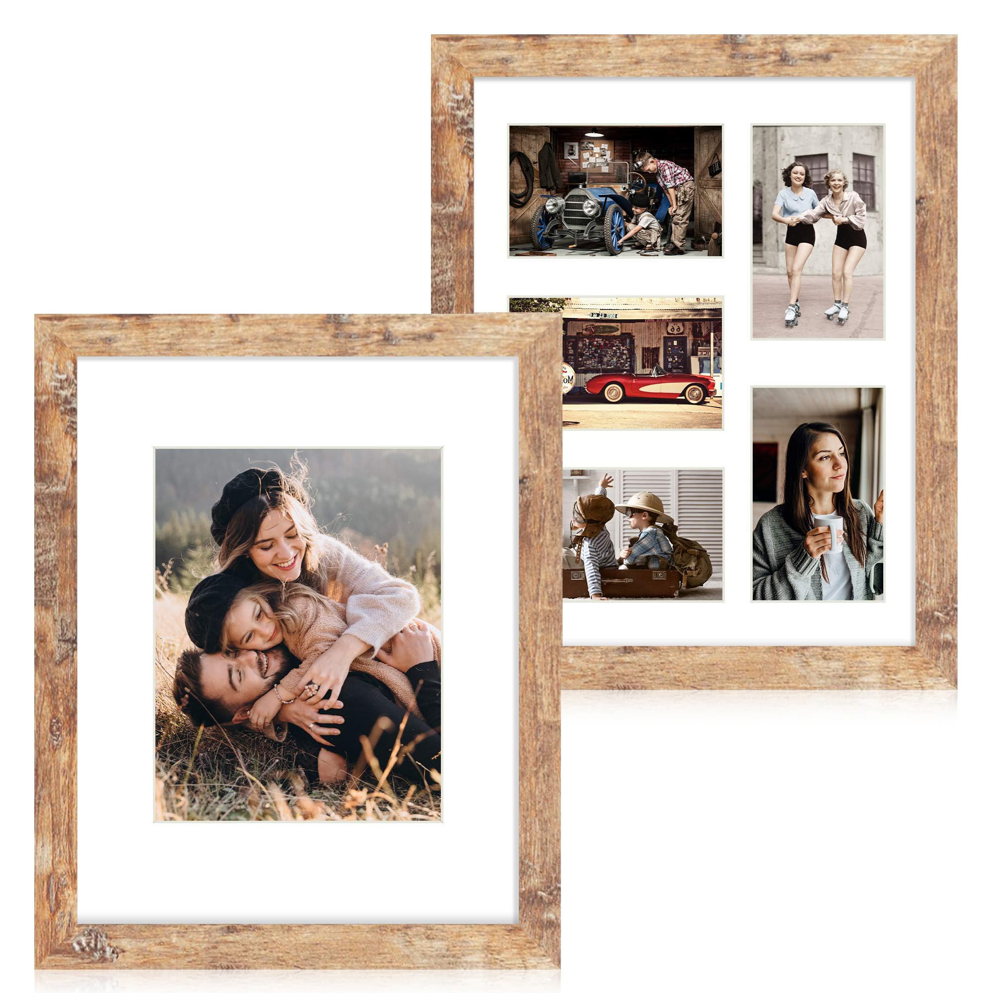 iRahmen 2 Pack 11x14 Picture Frames Rustic Brown, Each Frame with 2 Mats, Display 8x10 or Five 4x6 Photos with Mat & 11x14 Pictu