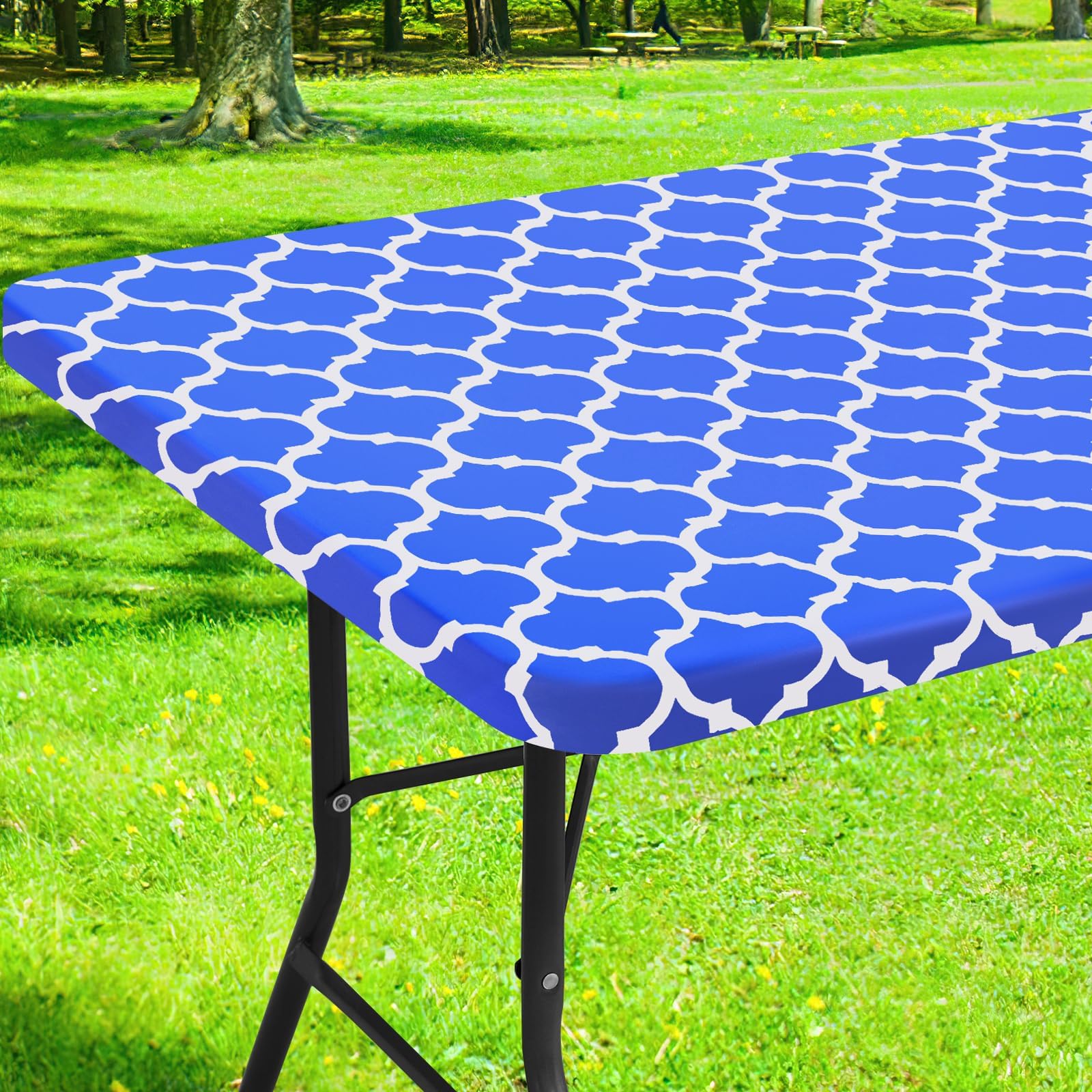 Smiry Rectangle Picnic Table Cover, Waterproof Elastic Fitted Camping Tablecloths for 6 Foot Tables, Wipeable Flannel Backed Vin