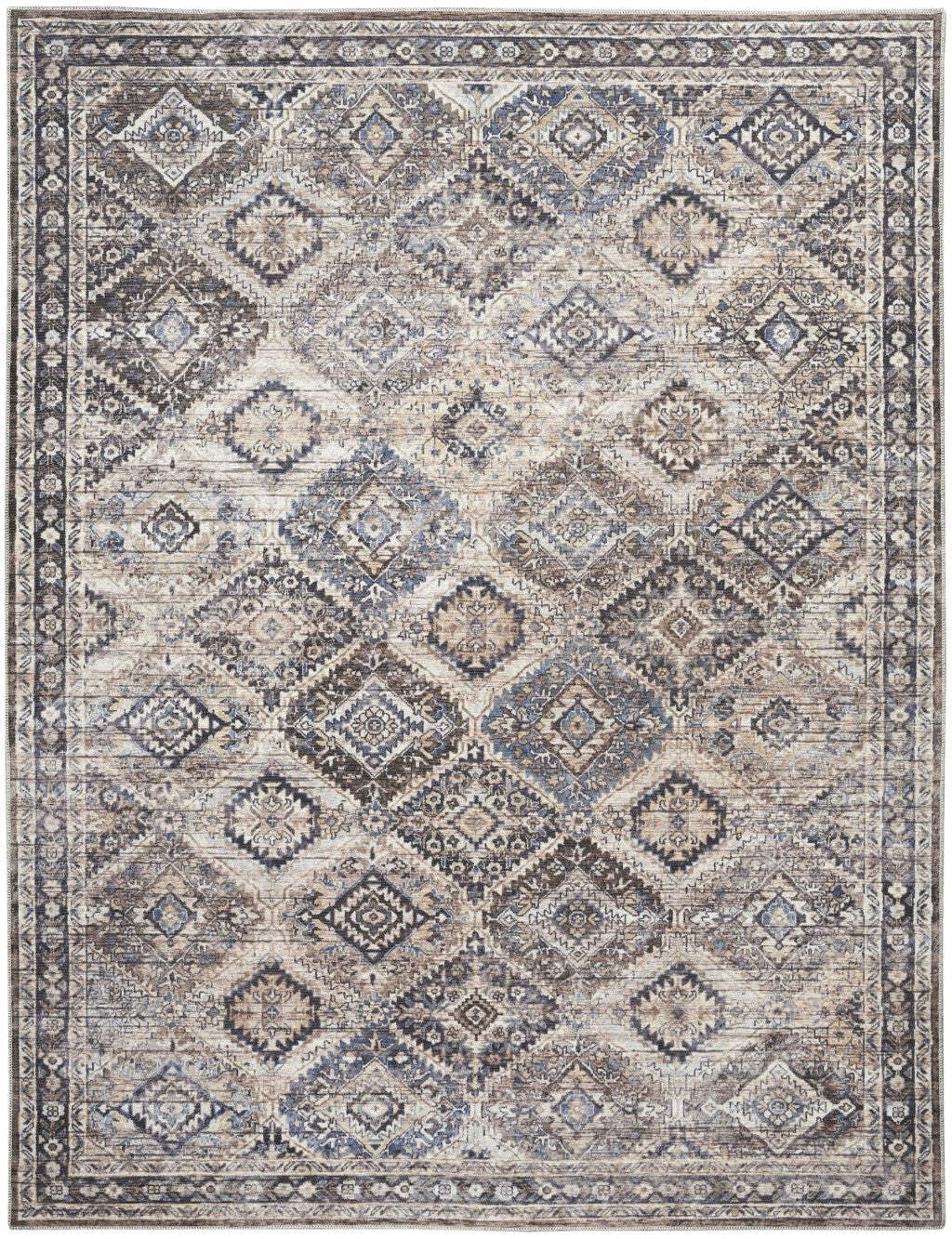 HomeRoots 533121 9 x 12 ft. Ivory & Tan Floral Power Loom Distressed Washable Rectangle Area Rug