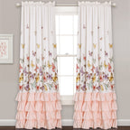 Lush Decor Flutter Butterfly Curtains | Ruffle Print Design Window Panel Set For Living, Dining, Bedroom (Pair), 84    X 52   ,