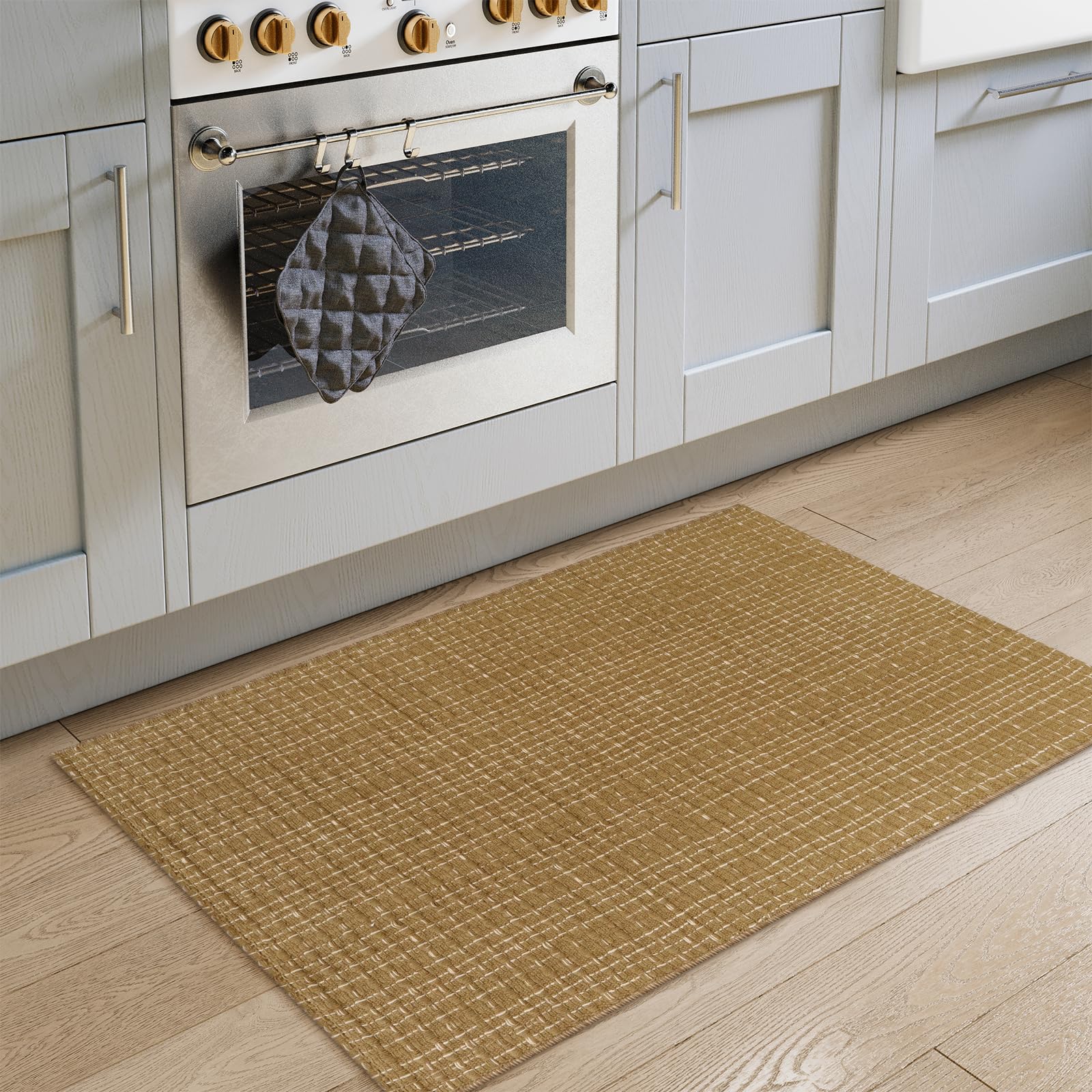 Seavish Washable Entryway Rug, 2X3 Brown Rug Boho Farmhouse Bathroom Rugs Layered Front Door Mat Indoor Entrance Cotton Woven Mo