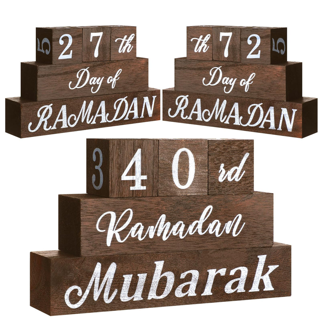 GlikCeil 5 Pcs Ramadan Calendar Block Set Ramadan Advent Countdown Eid Calendar Countdown Blocks Ramadan Wood Sign for Ramadan D