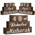 GlikCeil 5 Pcs Ramadan Calendar Block Set Ramadan Advent Countdown Eid Calendar Countdown Blocks Ramadan Wood Sign for Ramadan D