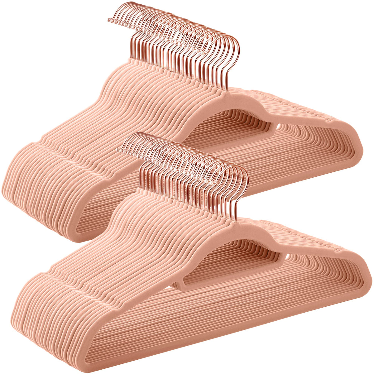 SONGMICS Velvet Hangers, Set of 50 Clothes Hanger with Rose Gold Swivel Hook, Non-Slip, and Space-Saving, 0.2-Inch Thick, 17.1-I