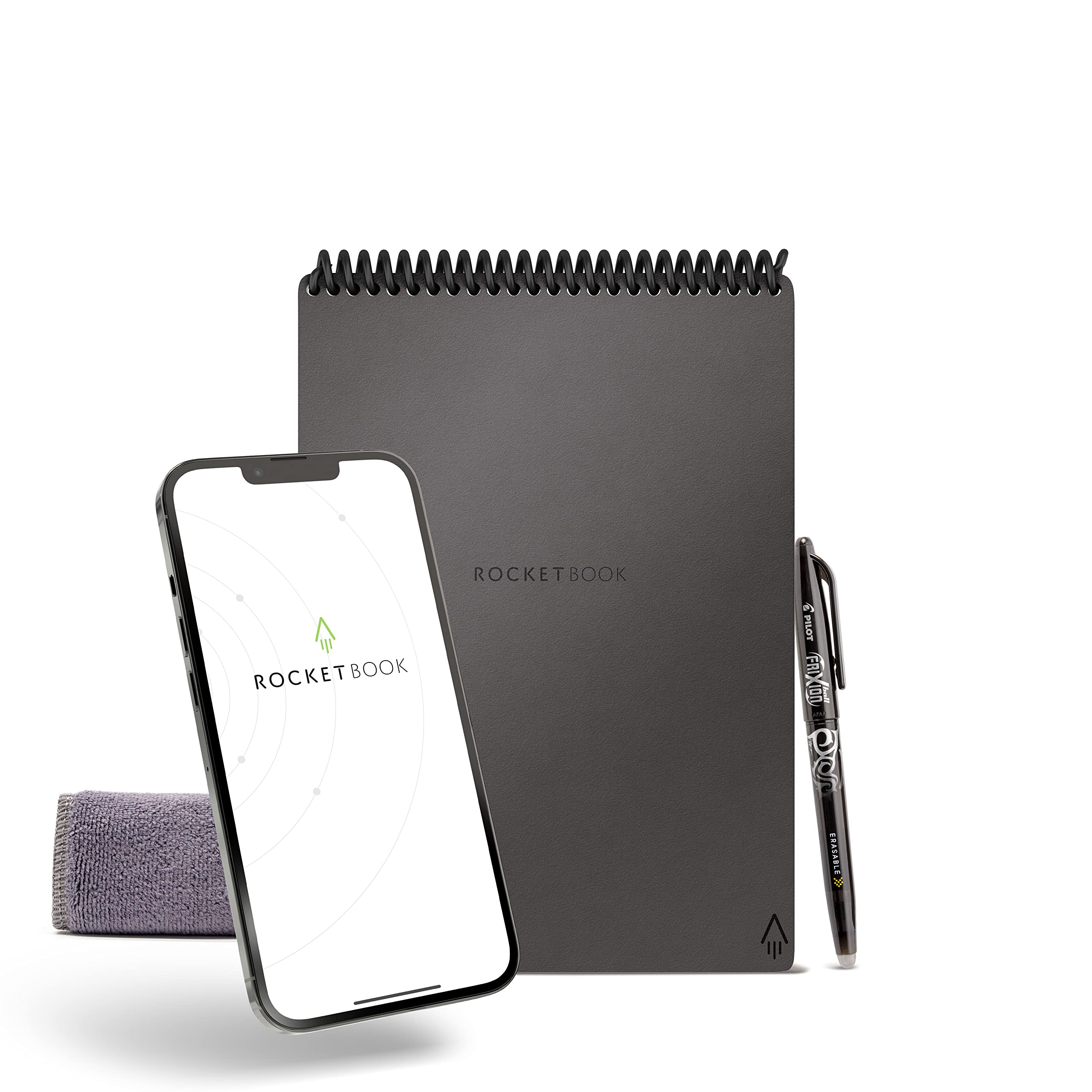 Rocketbook Smart Reusable Notebook, Flip Executive Size Spiral Notebook, Gray, (6' X 8.8'')