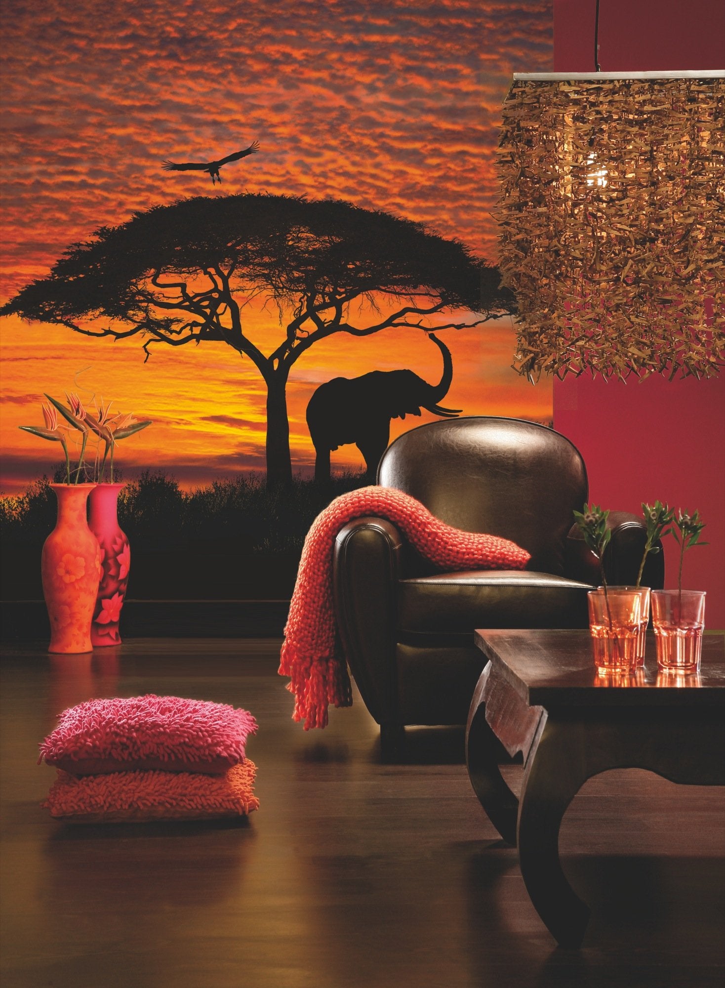 Brewster 4-501 African Sunset Wall Mural, 6 4 x 8 10, Orange