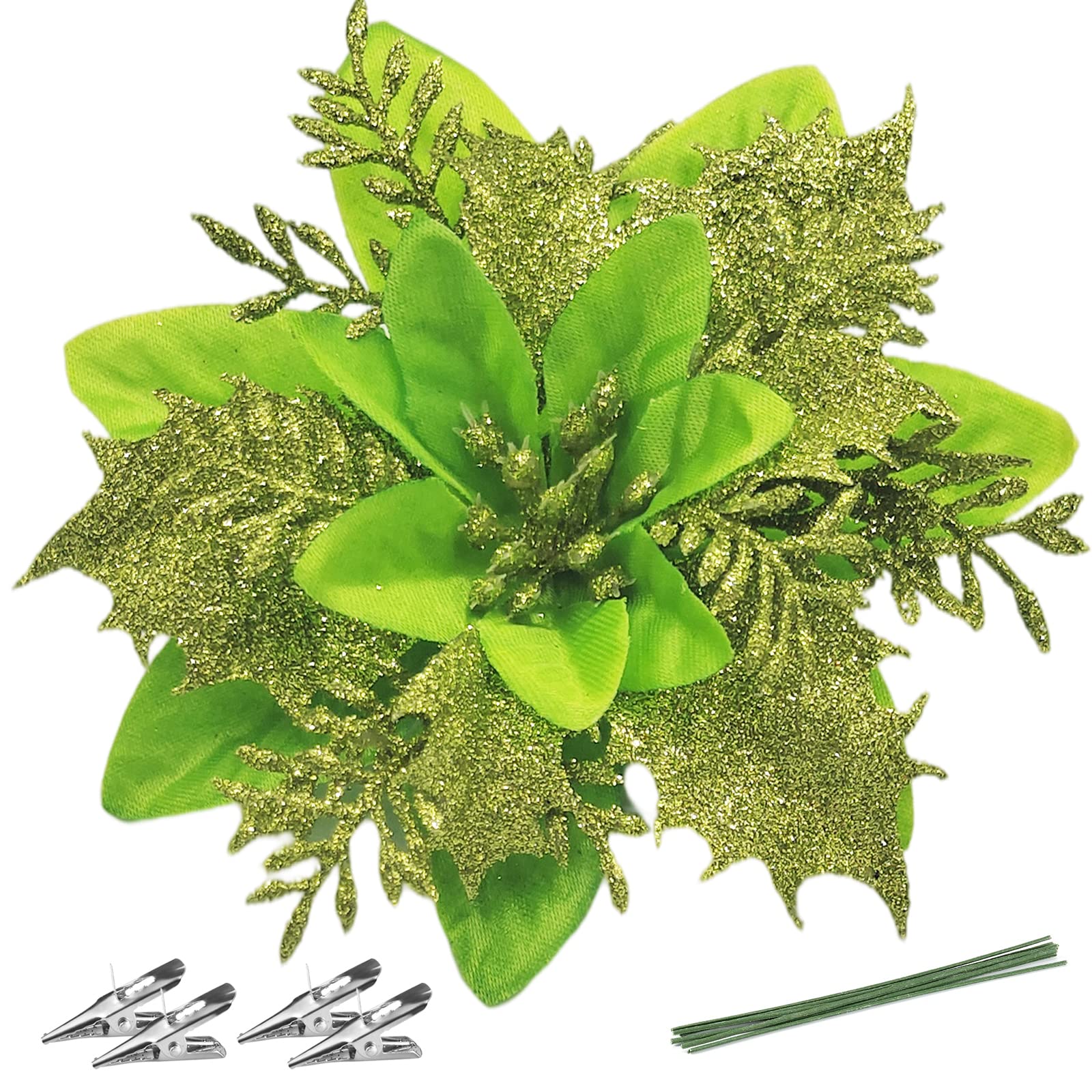 FurRain Christmas Poinsettia Artificial Flowers Decorations 5.5 Christmas Tree Wreaths Garland Decoration 12 Pcs Glitter Flowers