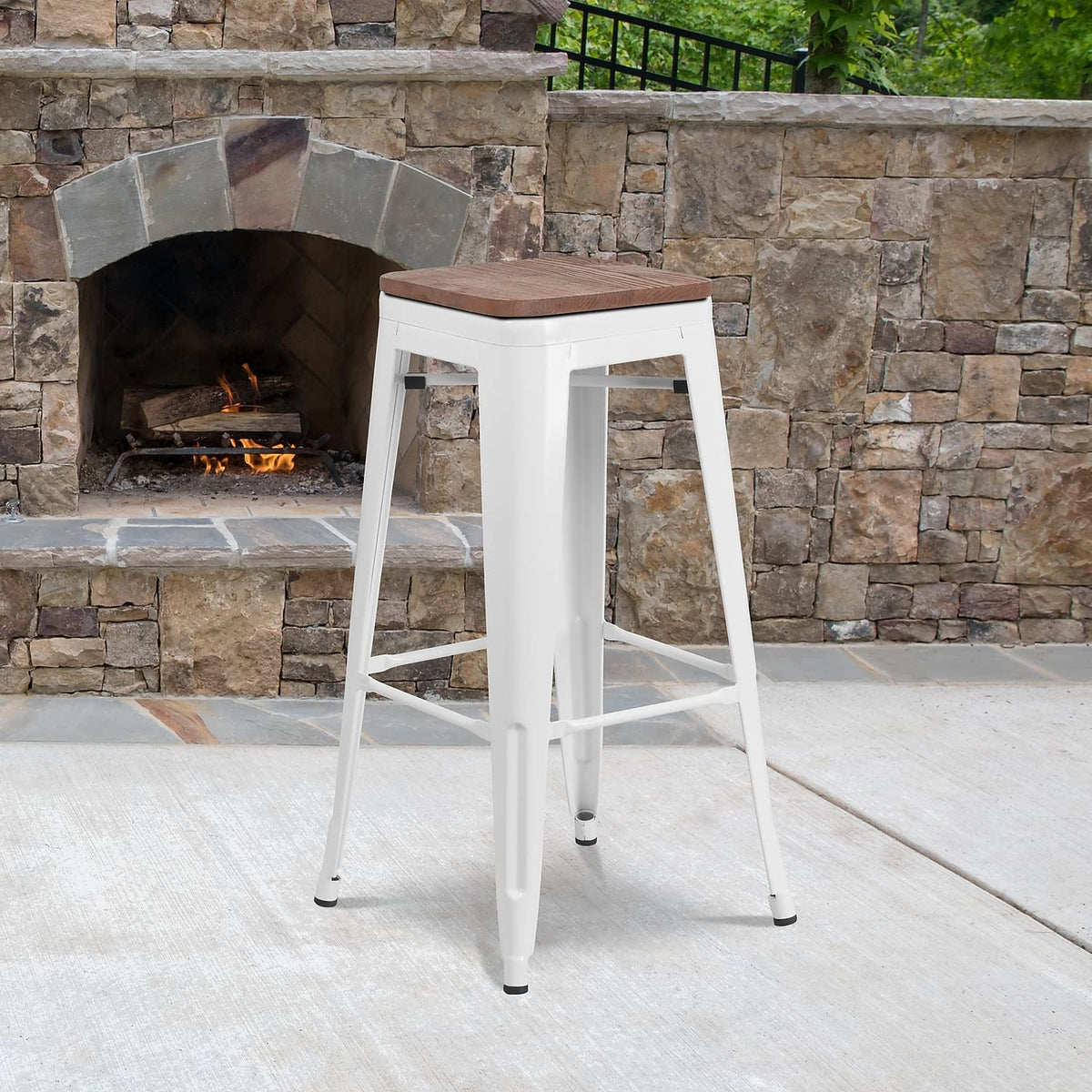Flash Furniture Lily 30" High Backless White Metal Barstool with Square Wood Seat