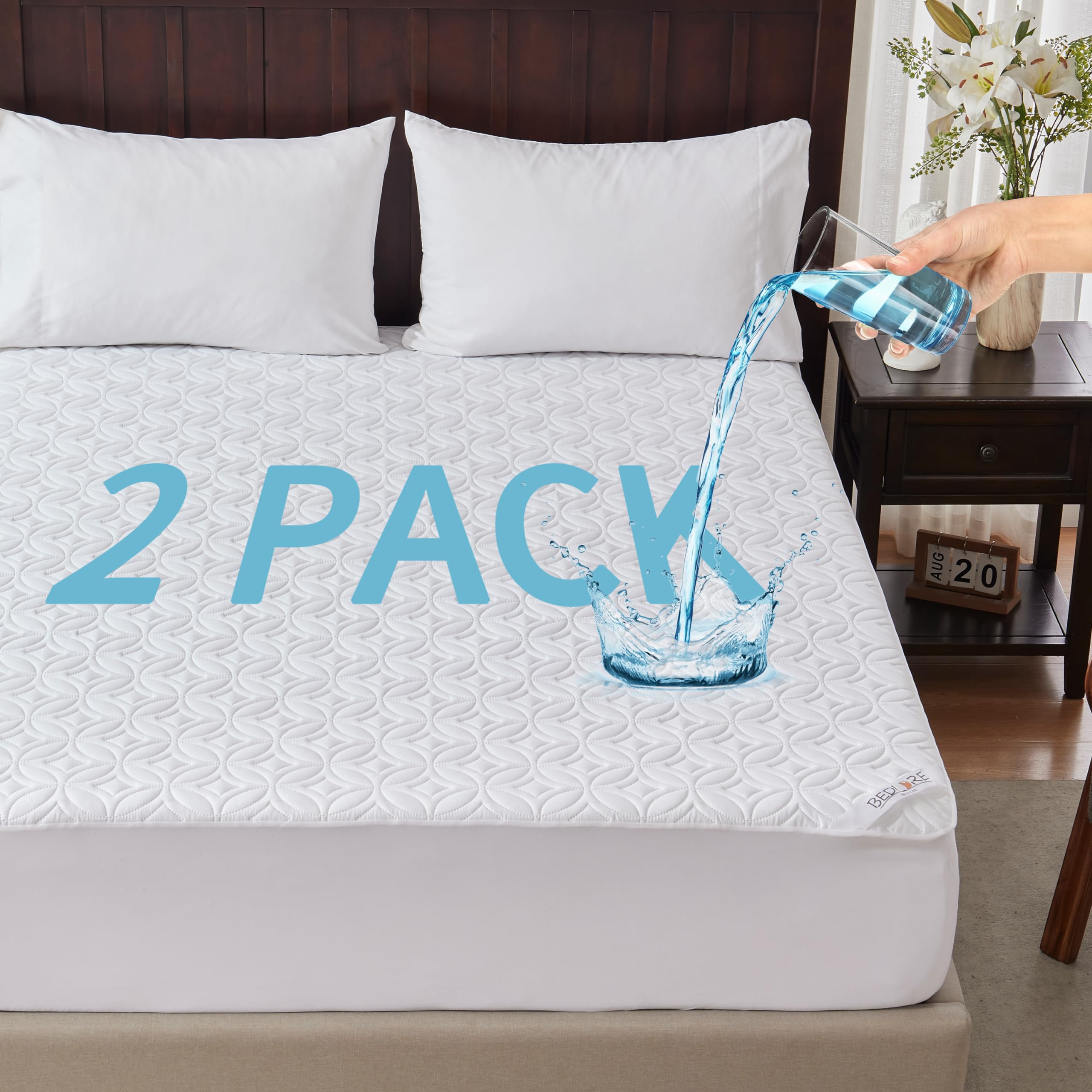 Bedlore 2 Pack Waterproof Mattress Protector, Full Size Mattress Pad With Deep Pocket 6''-15'' Depth, Soft Breathable Bed Mattre
