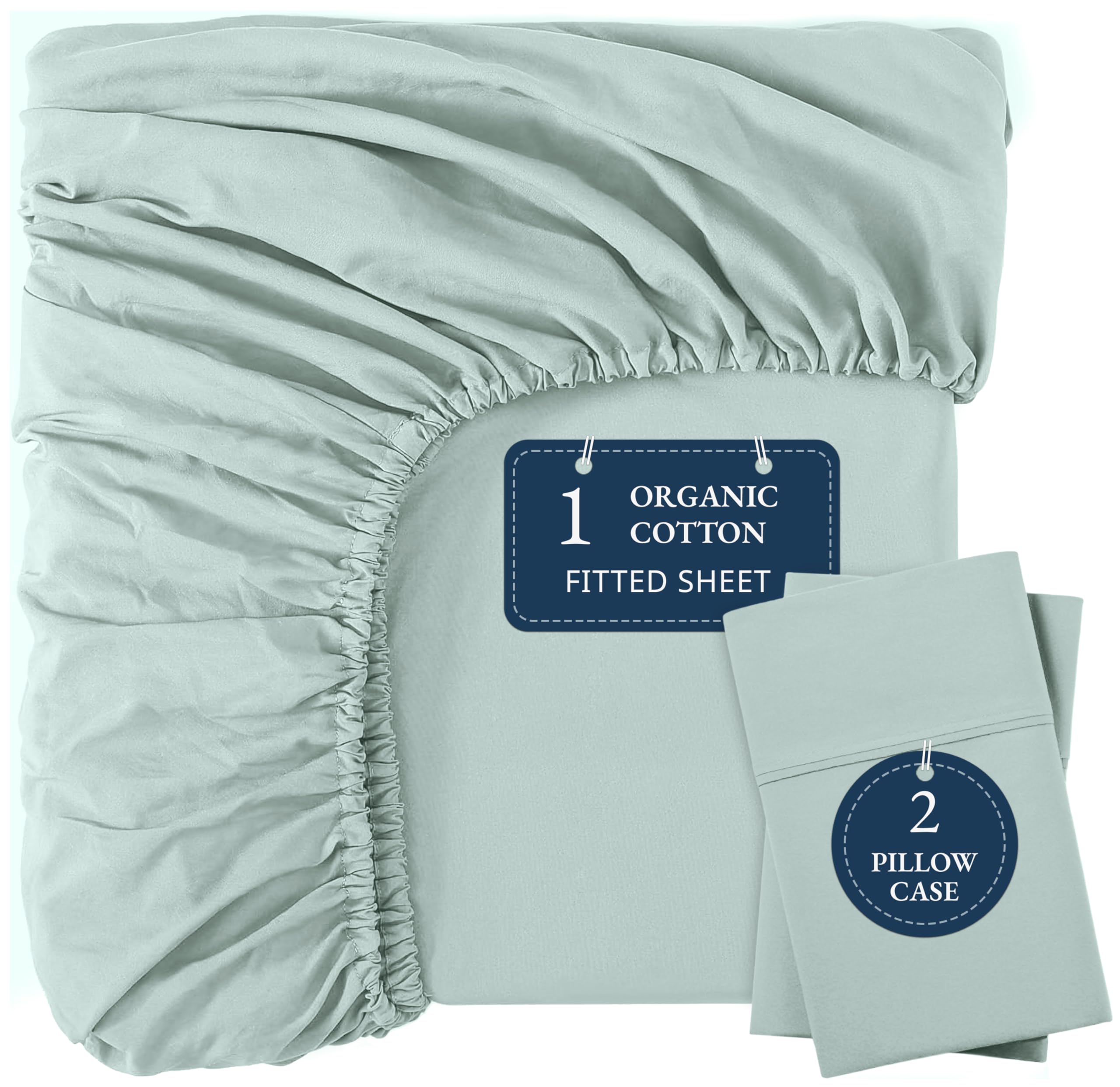 LANE LINEN King Fitted Sheet, 100% Organic Cotton, 3-Piece Set (1 Fitted Sheet,2 Pillowcases), Percale Weave, Ultra Soft, Breath