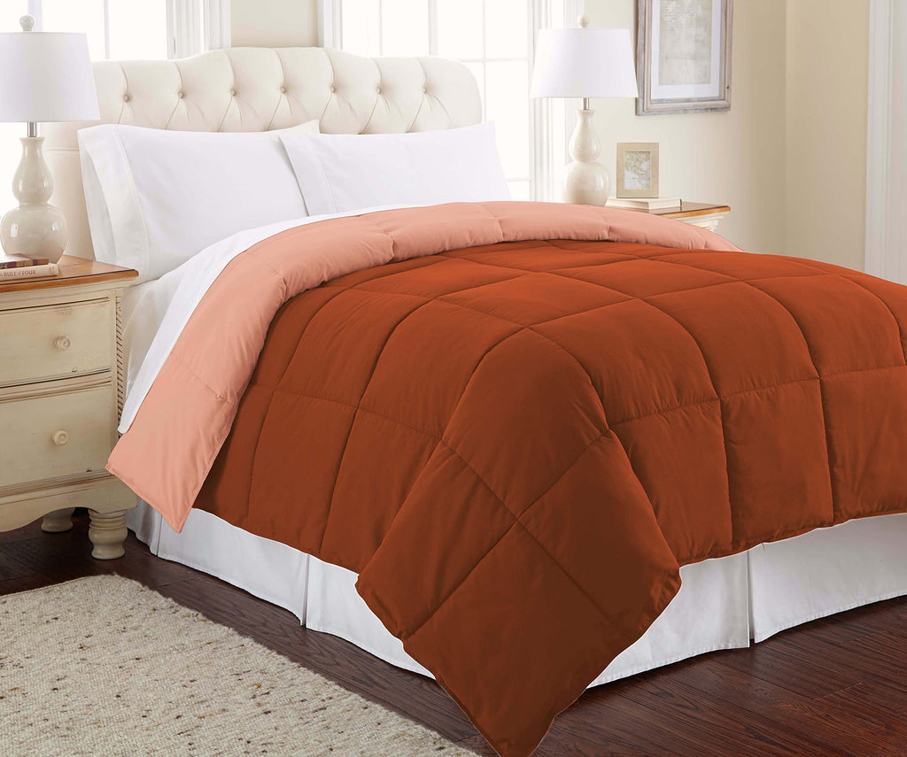 Modern Threads Down Alternative Microfiber Quilted Reversible Comforter & Duvet Insert - Soft, Comfortable Alternative To Goose Down - Bedding For All Seasons Rust/Clay King