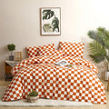 Clothknow Rust Plaid California King Comforter Set 3Pcs Rust Bedding Comforter Sets Geometric Comforter Caramel Buffalo Checker