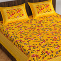 Monique Brand Floral Foliage 144 Tc 100% Cotton Bedsheet For Double Bed With 2 Pillow CoverYellow