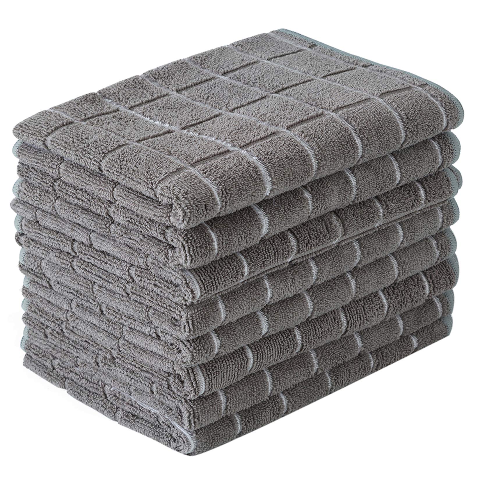 Microfiber Dish Towels - Soft, Super Absorbent and Lint Free Kitchen Towels - 8 Pack (Lattice Designed Gray Colors) - 26 x 18 In