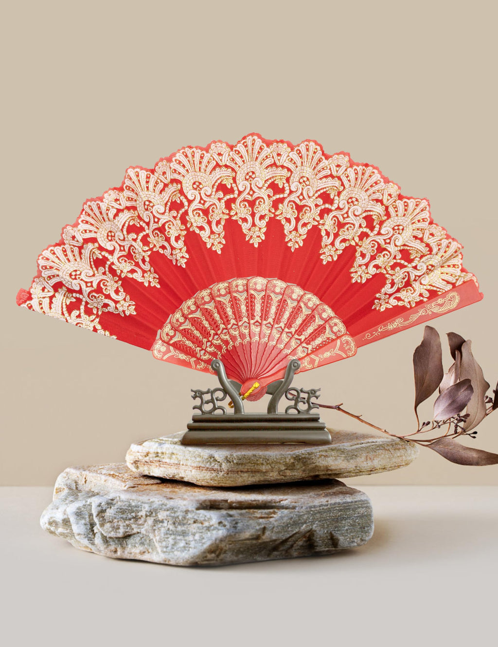 Eosau Handheld Chinese Folding Fan Hand Fans For Women Foldable Bulk For Party Wedding Church Dancing (Red)