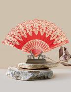Eosau Handheld Chinese Folding Fan Hand Fans For Women Foldable Bulk For Party Wedding Church Dancing (Red)