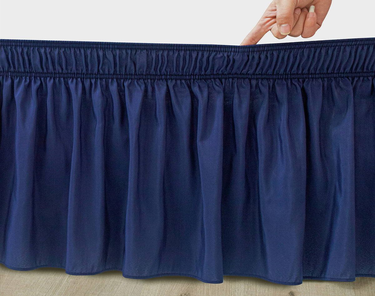 Biscaynebay Wrap Around Bed Skirts With Split Corners For King Beds 17' Drop, Navy Elastic Dust Ruffles Easy Fit Wrinkle & Fade Resistant Silky Luxurious Fabric Solid Machine Washable