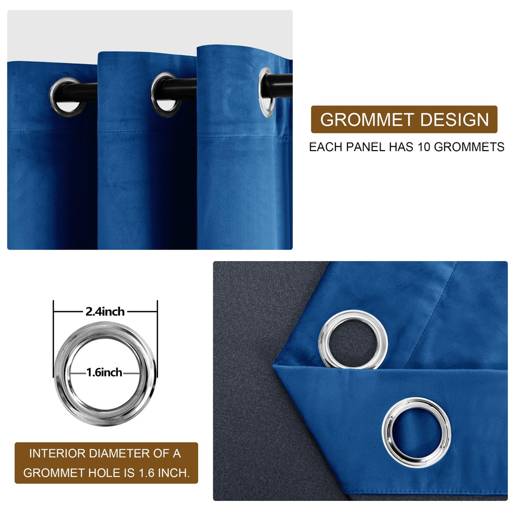 Dwcn Velvet Curtains Extra Wide - Blue Blackout Privacy Protect Window Drapes Thick Grommet Tieable Light Blocking Curtains & Dr