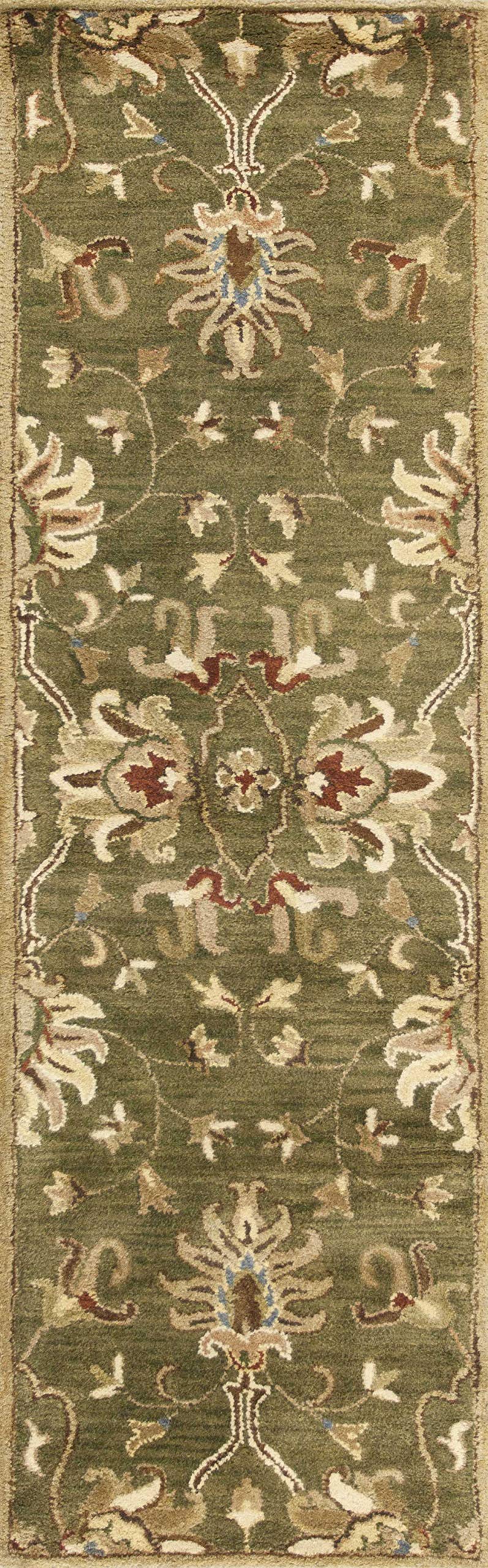 HomeRoots 5' Round Emerald Green Floral Vine Wool Indoor Area Rug
