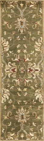 HomeRoots 5' Round Emerald Green Floral Vine Wool Indoor Area Rug