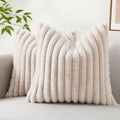 Decoruhome Faux Fur Throw Pillow Covers 20X20 Set Of 2, Decorative Soft Plush Striped Couch Pillow Covers With Velvet Back For S
