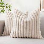Decoruhome Faux Fur Throw Pillow Covers 20X20 Set Of 2, Decorative Soft Plush Striped Couch Pillow Covers With Velvet Back For Sofa, Bed, Living Room, Black