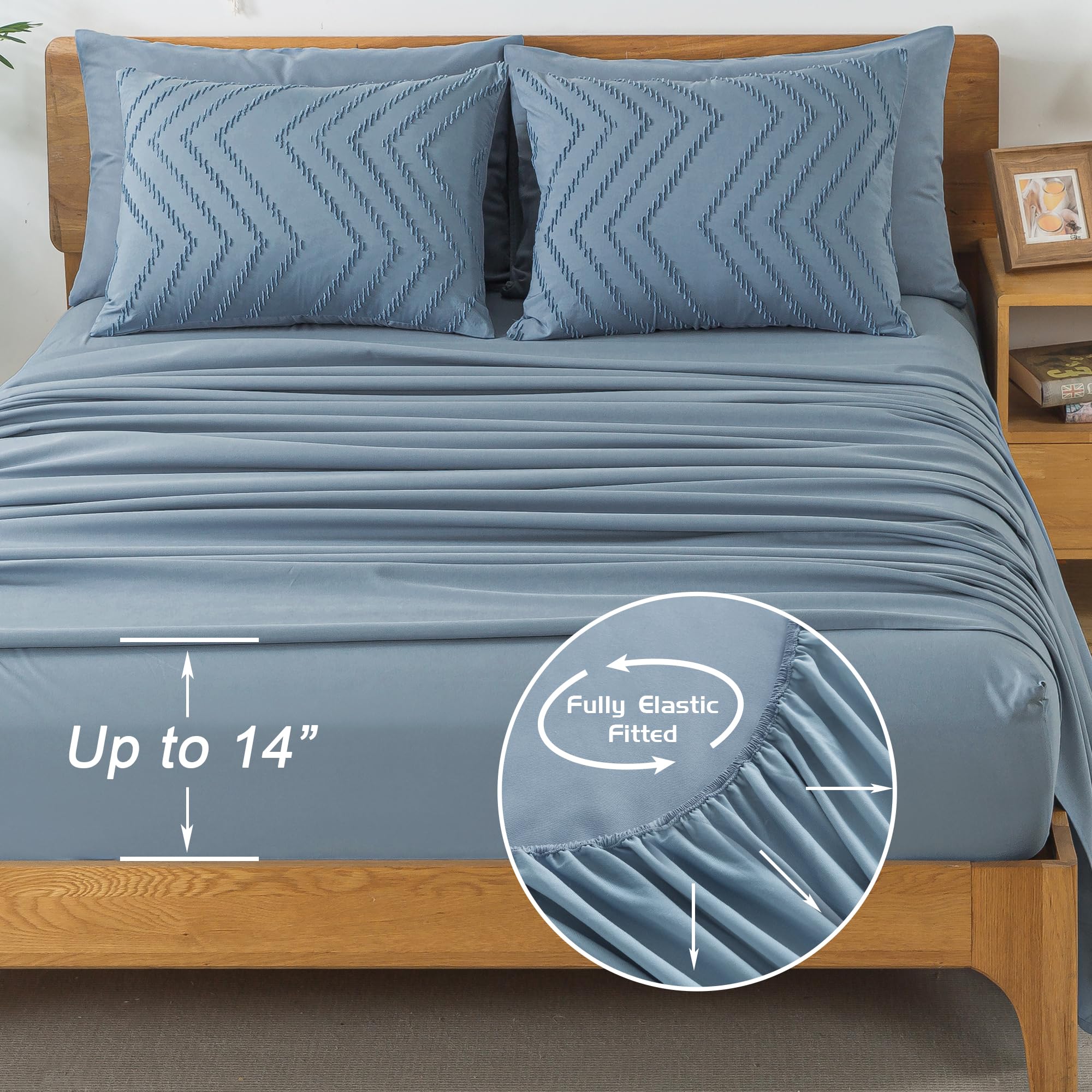 Litanika Grayish Blue Queen Size Comforter Set With Sheets - 7 Pieces Bed In A Bag Queen Boho Tufted Complete Beddding Sets With