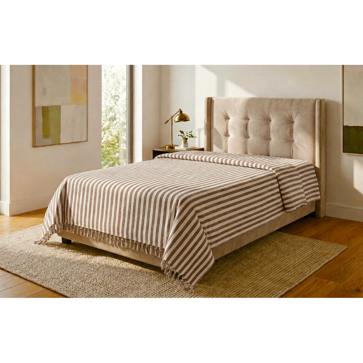 Single Bed Sheet Cotton | 90x60 Pure Cotton Handloom Bedsheet | 190 TC Khadi Handloom (BrownStripe, 52 X90)