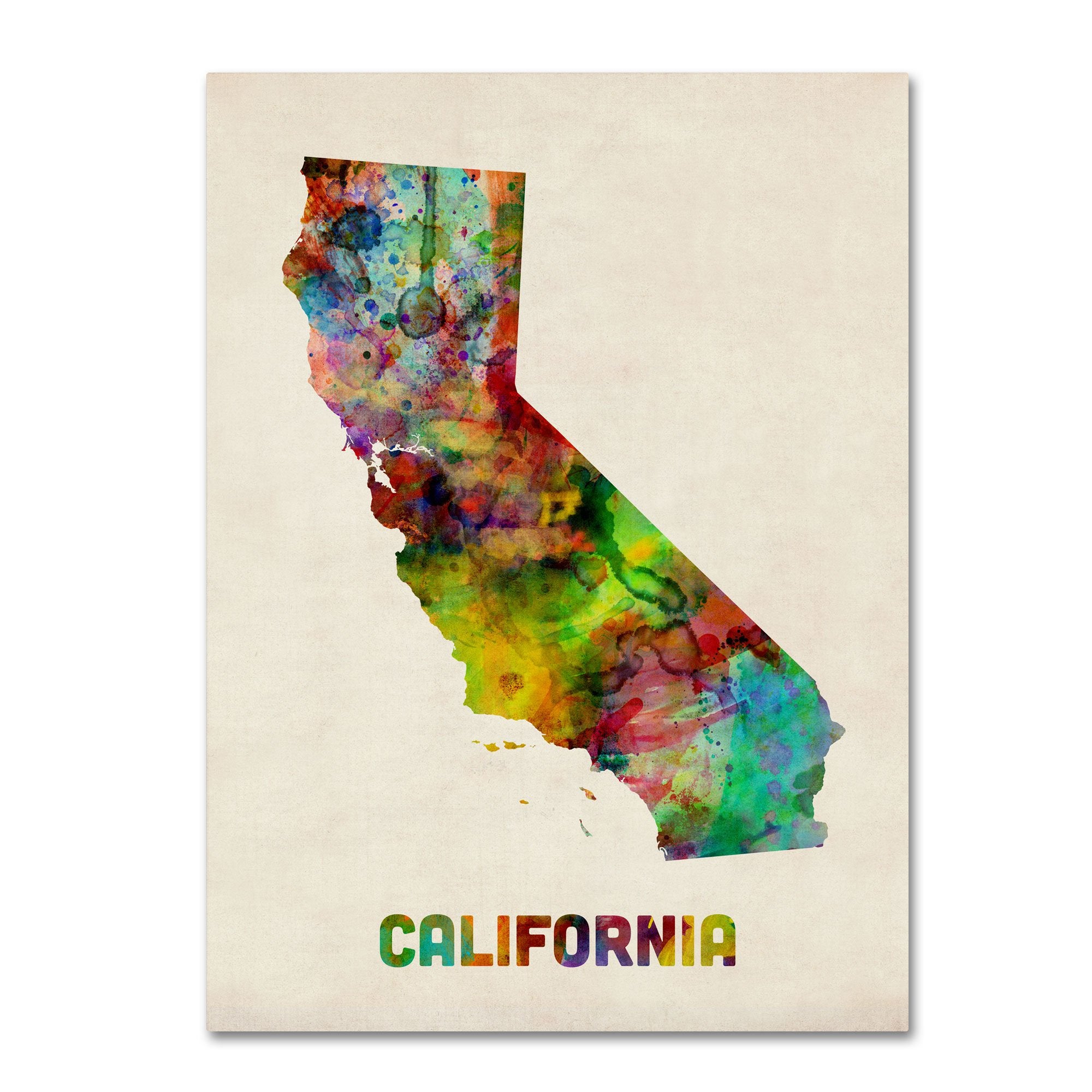 California Map by Michael Tompsett, 18 by 24-Inch Canvas Wall Art