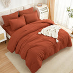 Litanika Burnt Orange Comforter Full Size Set - 7 Pieces Terracotta Bed In A Bag Full Beddding Comforter Sets, Plain Lightweight