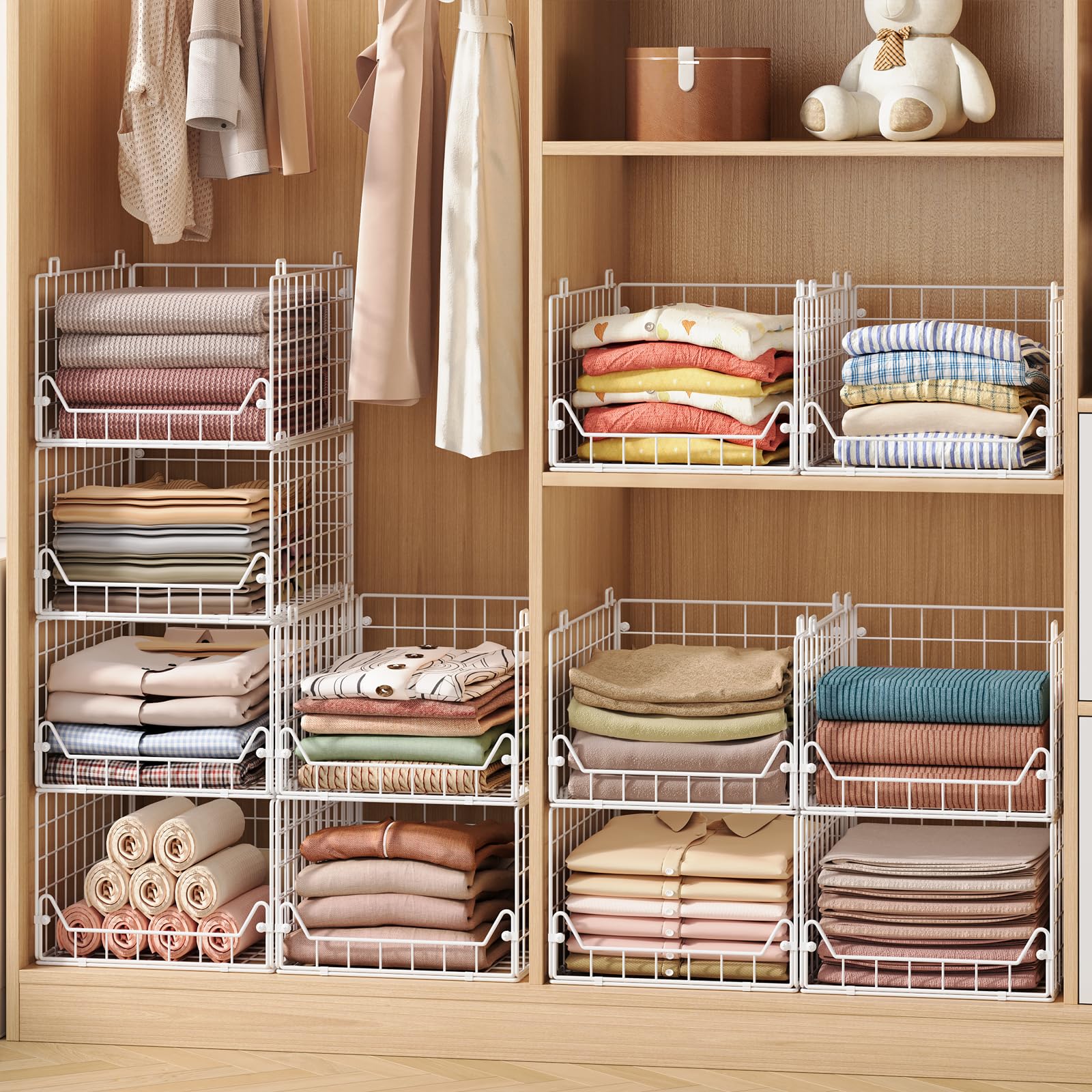 Jakyitvi 6-Tier Closet Shelf Organizer,Metal Stackable Closet Organizers and Storage,Clothes Storage Bins,Shelf Organizer Basket