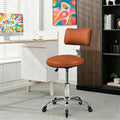 Rolling Stool Chair with Wheels, Office Drafting Chair with Back Support, Height Adjustable Standing Desk Stool with PU Leather 