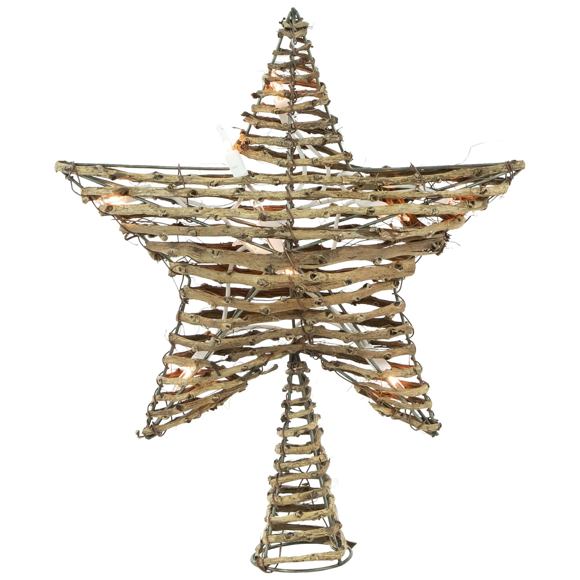 Northlight 11 Lighted Rattan Twigs Star Christmas Tree Topper- Clear Lights, White Wire